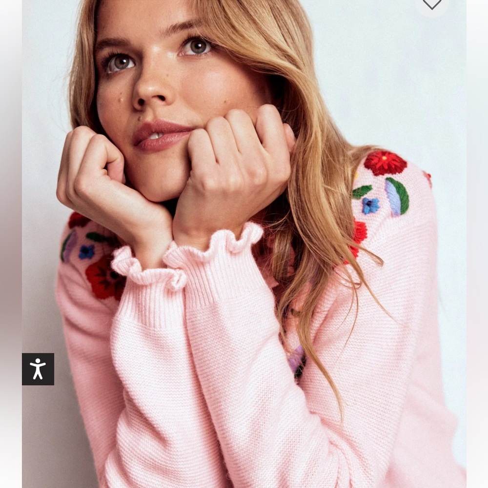 BODEN embroidered frill knit sweater cardigan blooming pink size large - Picture 5 of 16
